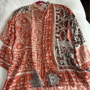 Johnny Was Red and White Patterned Blouse